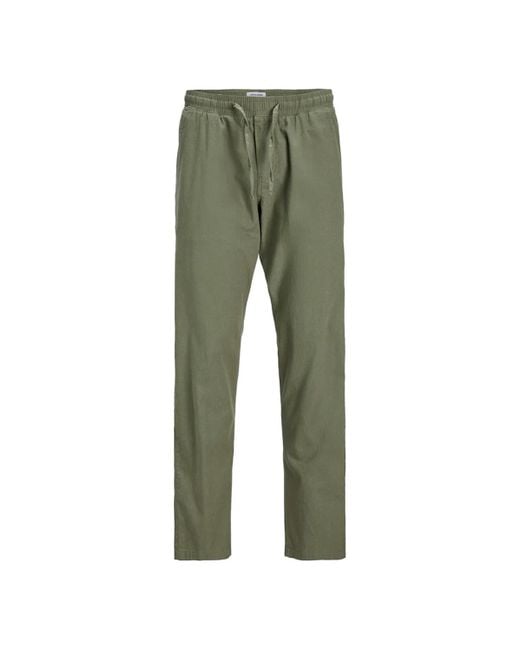 Jack & Jones Green And Linen Blend Relaxed Fit Trousers for men