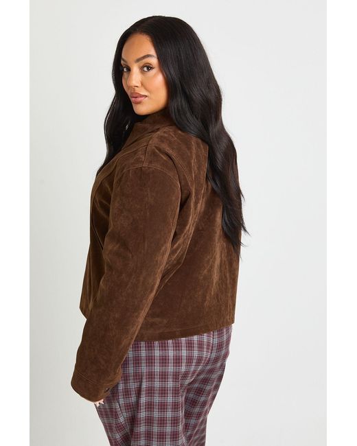 Boohoo Brown Plus Suede Button Down Jacket