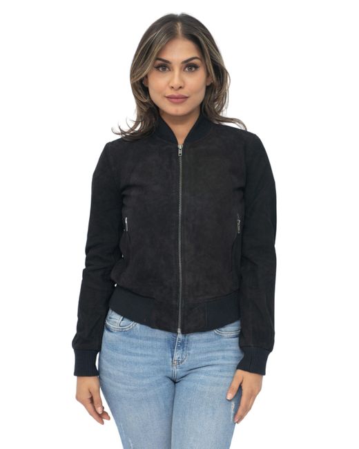 Infinity Leather Black Ma-1 Suede Bomber Jacket-Arnhem