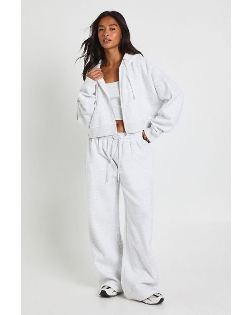 Boohoo Gray Petite Deep Hem Crop Top 3 Piece Hooded Tracksuit
