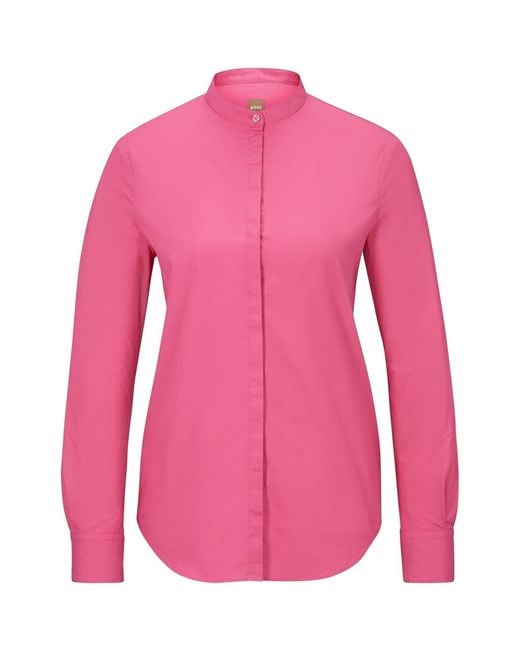 Boss Pink Regular Fit Long Cuff Sleeve Band Collar Blouse