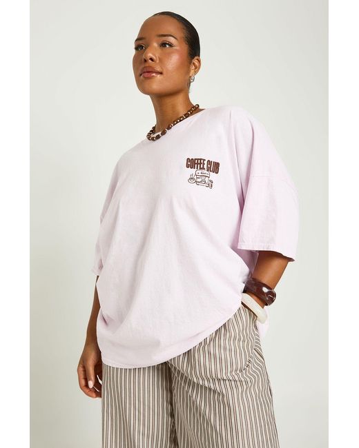 Boohoo Pink Plus Coffee Club Printed T Shirt