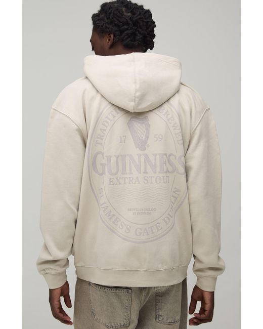 BoohooMAN Natural Stone Oversized Guinness License Printed Hoodie for men
