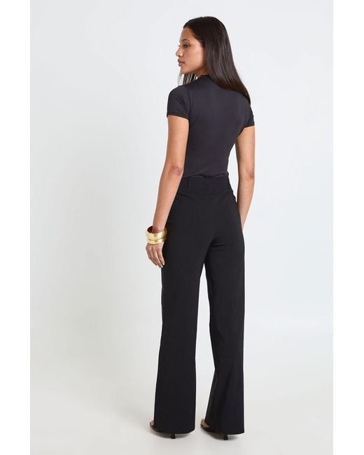 Boohoo Blue Bengaline Low Rise Straight Leg Trouser