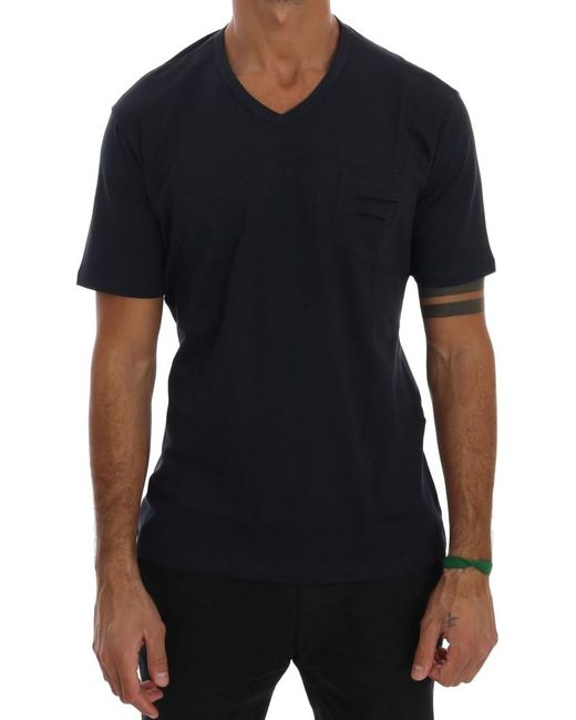 Daniele Alessandrini Black Cotton V-Neck T-Shirt for men