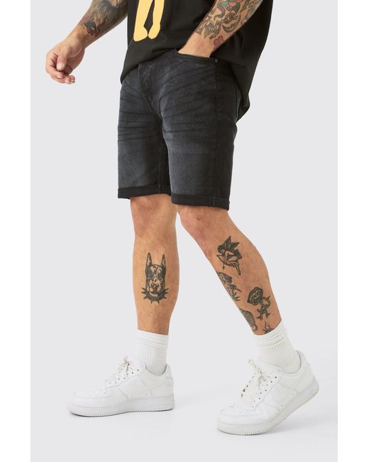 BoohooMAN Skinny Stretch Denim Shorts In Black for men