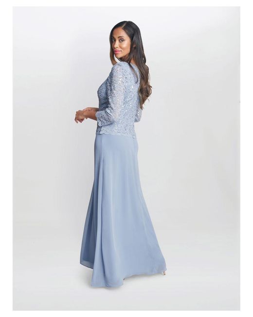 Gina Bacconi Blue Virginia Maxi Lace Dress With Chiffon Skirt