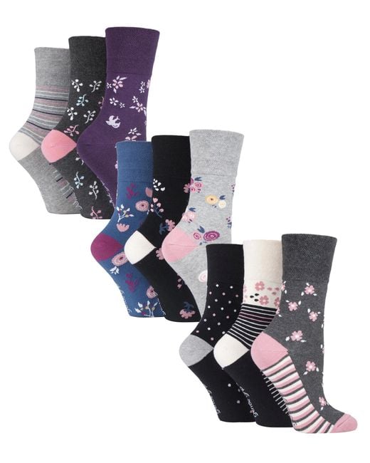 Gentle Grip White 9 Pair Multipack Ladies Cotton Crew Non Elastic Socks