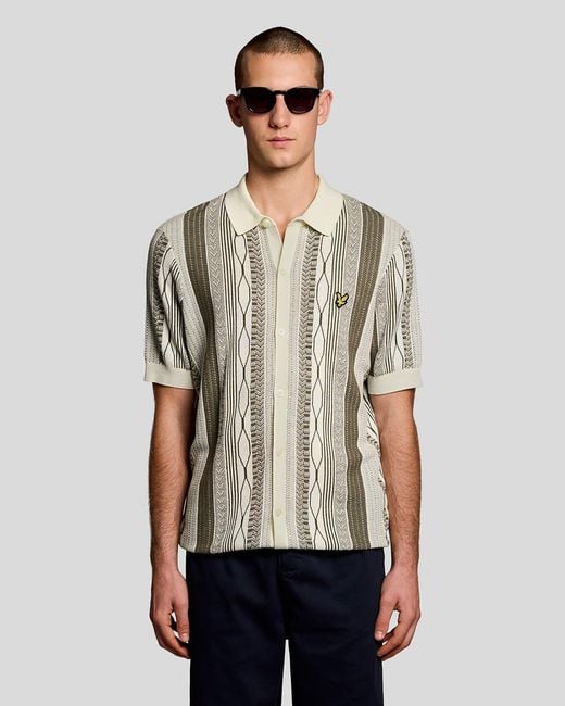 Lyle & Scott Natural Jacquard Knitted Polo Shirt for men