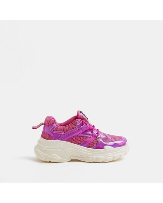 River Island Trainers Pink Lace Up Chunky Pu