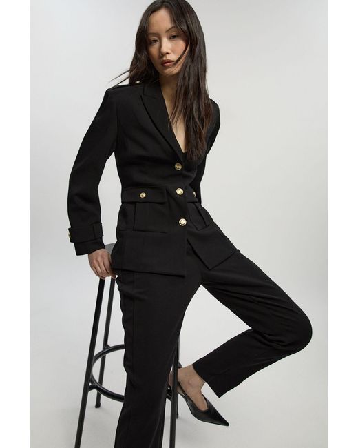 Karen Millen Black Petite Compact Stretch Tailored Military Single Breasted Blazer