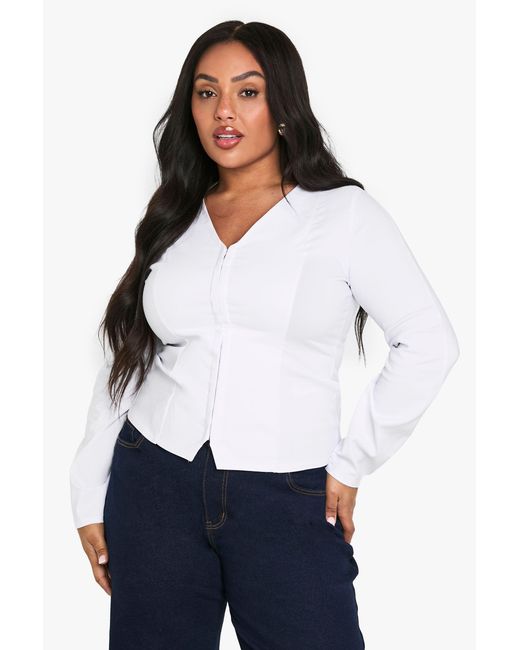 Boohoo White Plus Cinched Hook And Eye Top