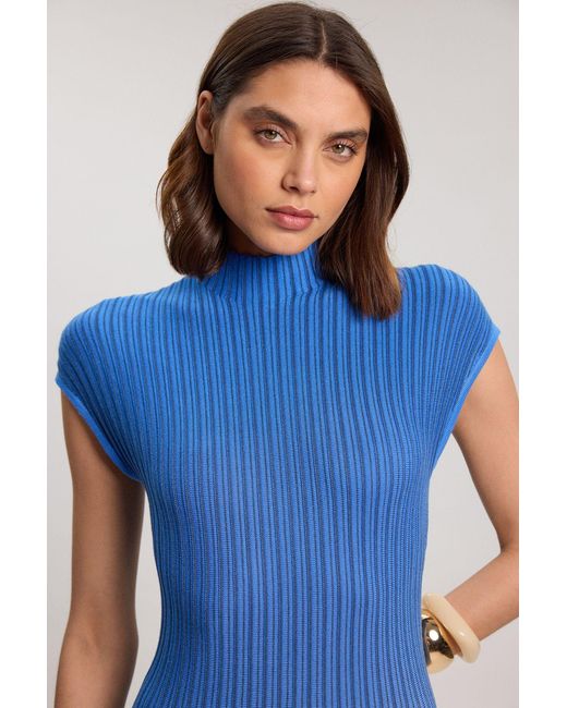 Karen Millen Blue Petite Ombre Knit High Neck Sleeveless Maxi Dress
