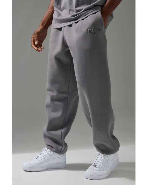 BoohooMAN Gray Active Training Dept Oversized Embossed Sweatpants for men