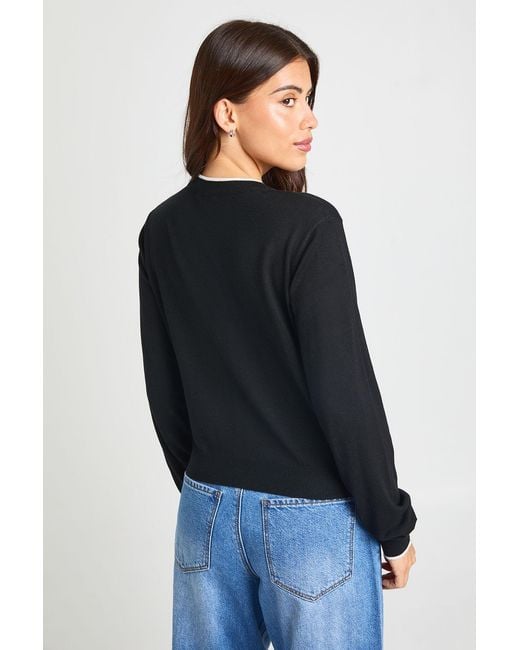 Boohoo Black Super Soft Contrast Neck Knitted Cardigan
