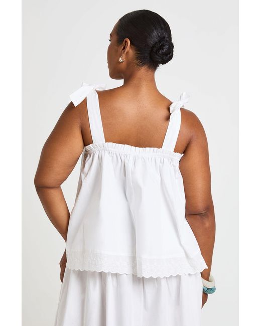 Boohoo White Plus Tie Shoulder Lace Hem Top