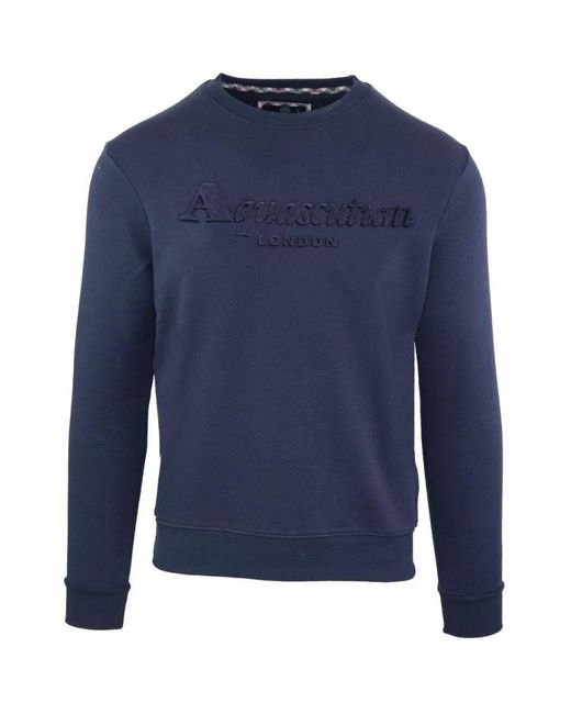 Aquascutum Blue Embossed Brand Logo Sweatshirt for men