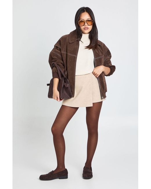 Boohoo Natural Petite Wool Look Wrap Mini Skirt