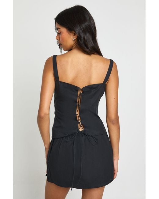 Boohoo Black Poplin Embroidered Mini Skirt