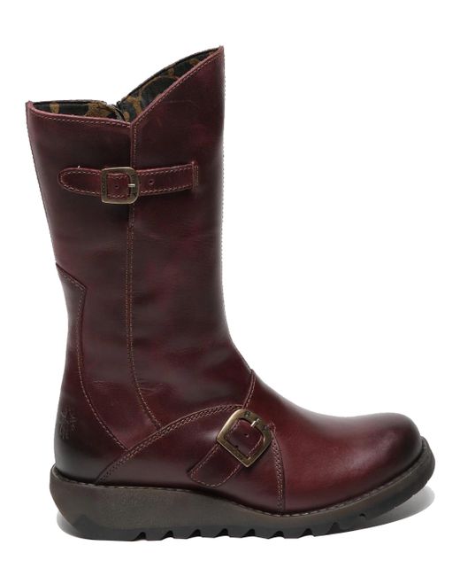 Fly London Brown Buckled Mid-Calf Leather Zip Boots