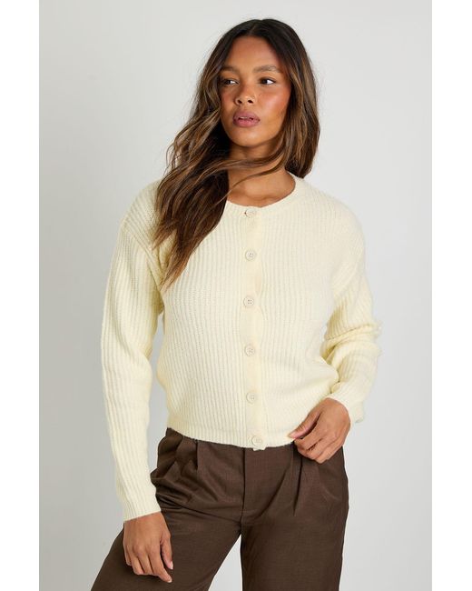 Boohoo Natural Super Soft Crew Neck Knitted Chunky Cardigan