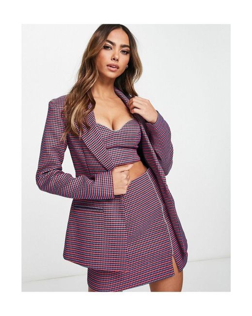 Miss Selfridge Purple Dogtooth Blazer With Cut Out Dimante Heart Back Co-ord