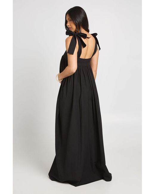 Boohoo Black Maternity Tie Shoulder Maxi Dress
