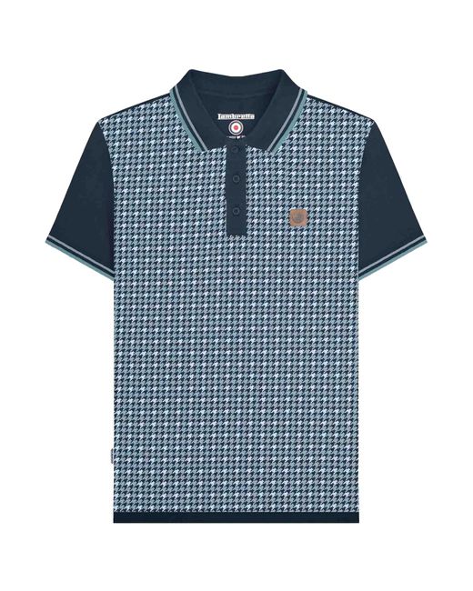 Lambretta Blue Ss25 Houndstooth Big & Tall Polo Shirt Cotton for men