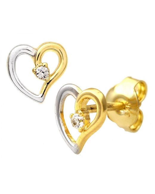 DIAMANT L'ÉTERNEL Metallic 9Ct And Cubic Zirconia Heart Stud Earrings