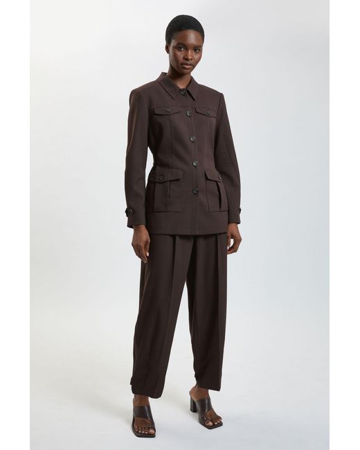Karen Millen Brown Petite Herringbone Texture Utility Trousers