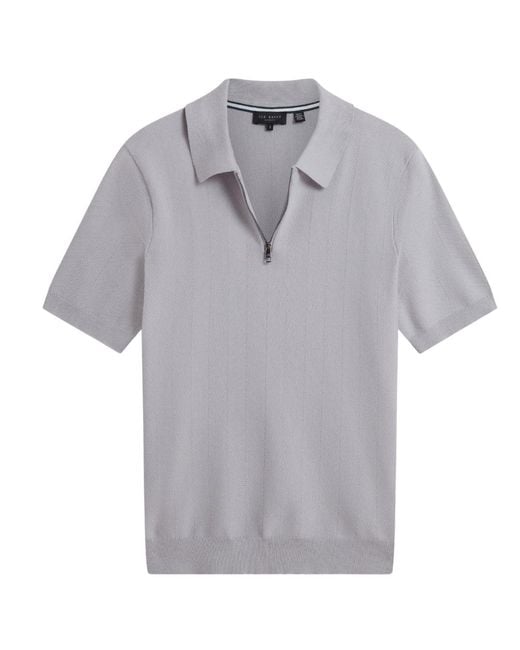 Ted Baker Gray Fourd Herringbone Stitch Zip Polo Shirt for men