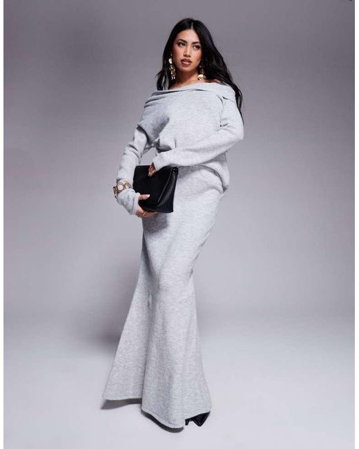Kaiia Blue Exclusive Knitted Fishtail Maxi Skirt Co-Ord