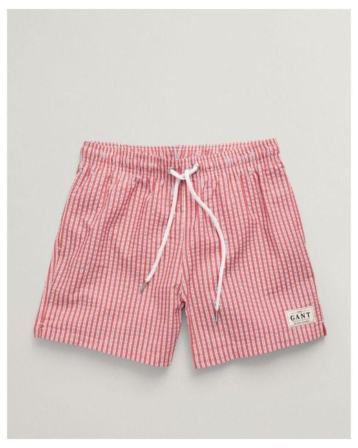 Gant Pink Regular Fit Seersucker Swim Shorts for men