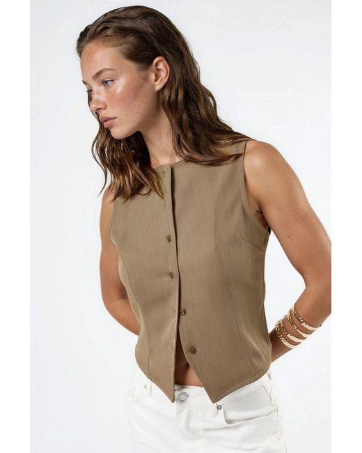 Hiccup Brown Buttoned Sleeveless Top