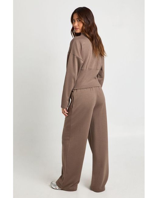 Boohoo Brown Interlock Cinched Waist Top