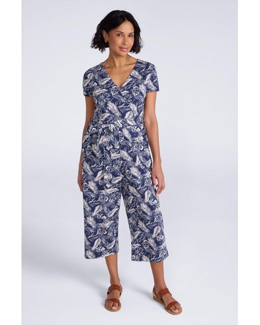 Mountain Warehouse Blue 'Santorini' Wrap Jumpsuit Casual Lightweight Short Sleeve With Tie Waist Cotton