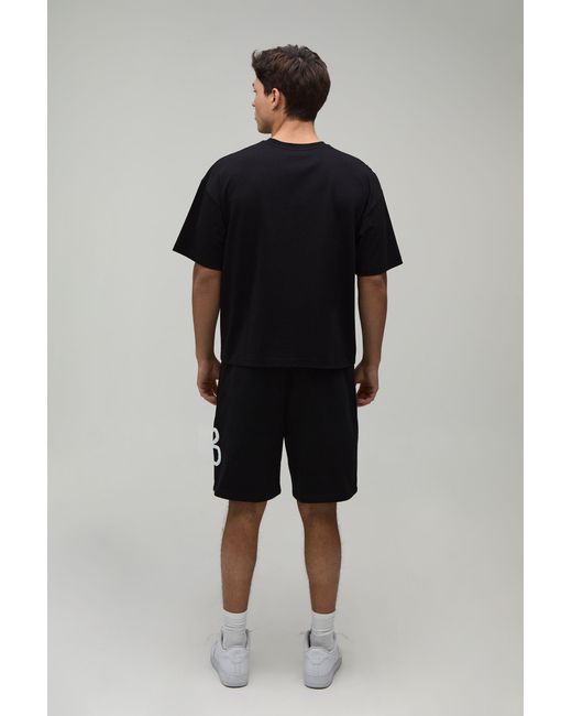 BoohooMAN Black Oversized Boxy Floral Puff Print T-Shirt & Baggy Short Set for men