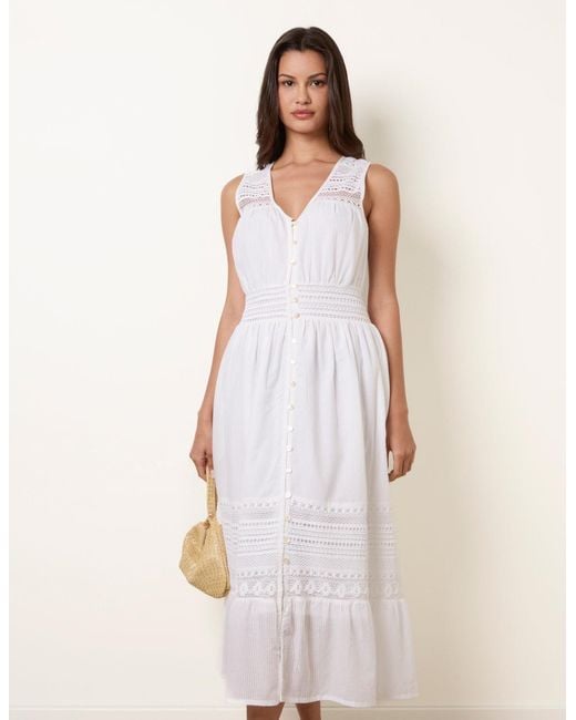 Blue Vanilla Natural Crochet Insert Button Midi Dress