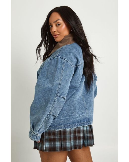 Boohoo Blue Plus Denim Oversized Bomber Jacket