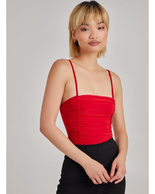 Pink Vanilla Gathered Slinky Cami Strap Bodysuit
