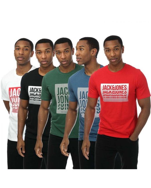 Jack & Jones Red And Flint 5 Pack Crew T-Shirts for men