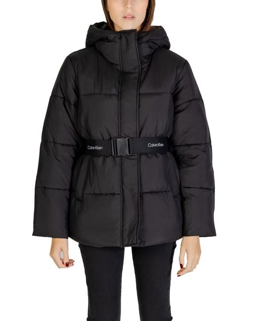 Calvin Klein Gewatteerde Jas Met Capuchon Stijl Met Ceintuur in het Black