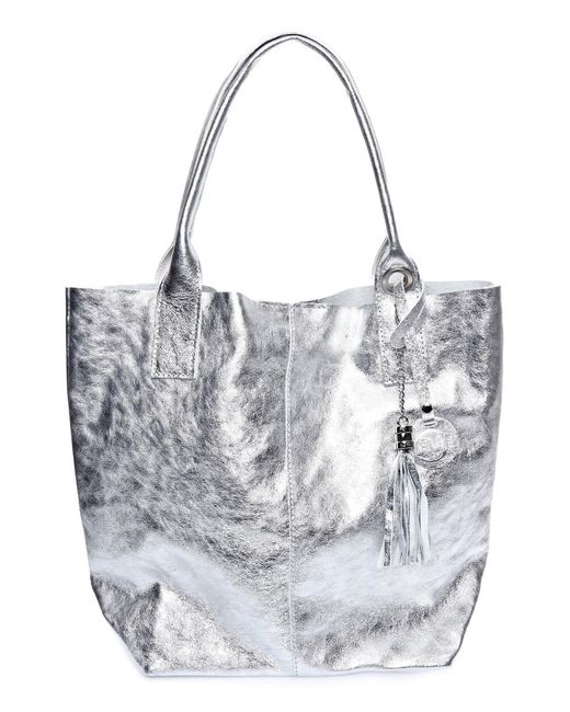 Roberta M Zilver Rundleer Tas in het White