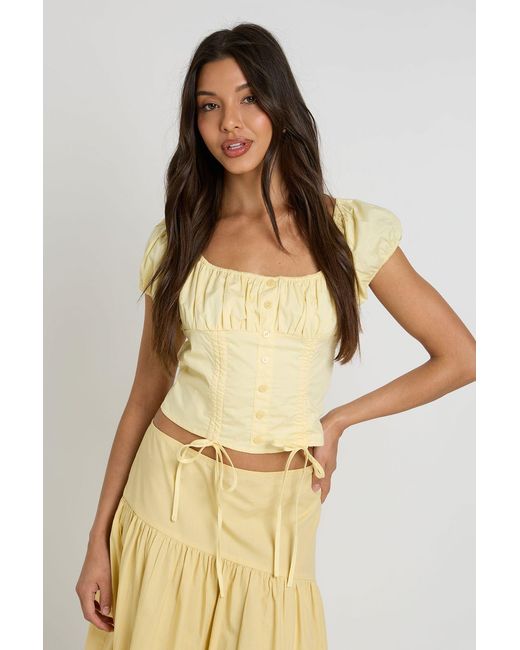 Boohoo Natural Button Down Puff Sleeve Top