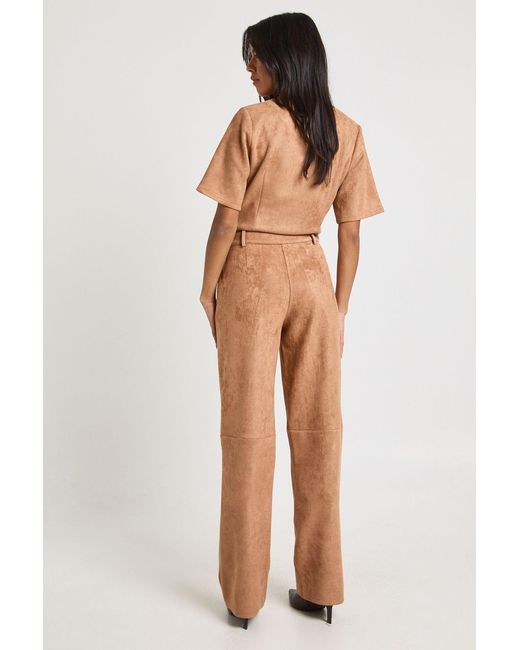 Boohoo Natural Suede Seam Detail Straight Leg Trouser