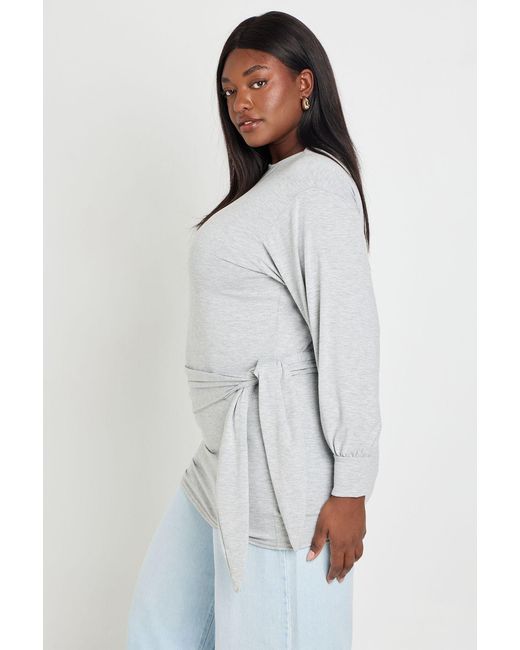 Boohoo White Plus Slouchy Wrap Over Long Sleeve Top