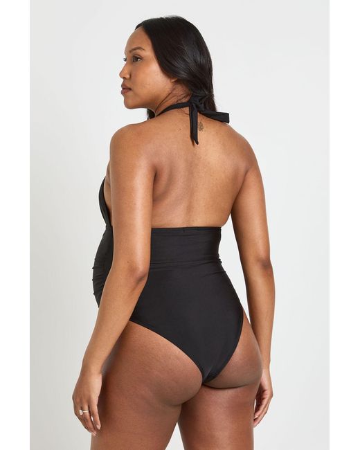 Boohoo Black Maternity Trim Detail Plunge Swimsuit