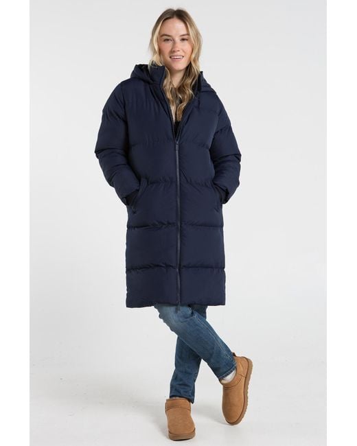 French Connection Blue Midnight Midi Quilted Puffer Jacket With Hood