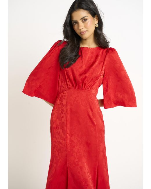 Gini London Red Satin Jacquard Midi Dress