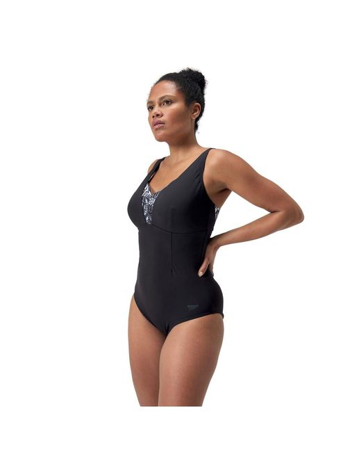 Speedo Blue Abstract Patterned One Piece Swimsuit